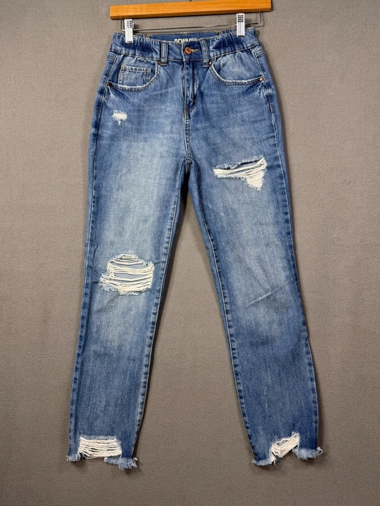 Rewash Denim - Rewash Distressed High-Rise Cropped Jeans - Medium Light Blue Wash, Size 1 / 25